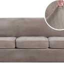H.VERSAILTEX Velvet 4 Piece High Stretch Sofa Slipcover Cover Furniture Protector Form Fit Luxury Thick Velvet Extra Large Sofa Cover for 3 Cushion Couch Width Up to 97 Inch (XL Sofa, Taupe)