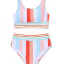 Kxuryueo Girls' Swimsuits Striped Bikini Set Two Piece Bathing Suit Adjustable Straps Swimwear with Chest Pad Size 9 10
