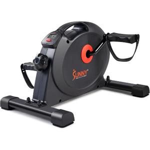 Sunny Health & Fitness Smart Mini Pedal Exerciser, Under Desk Bike/Elliptical for Home Workout & Cycle Cardio Training, Free SunnyFit App Link, Optional in Color, Mat/Workout Bands or Steel Stabilizer (Black)