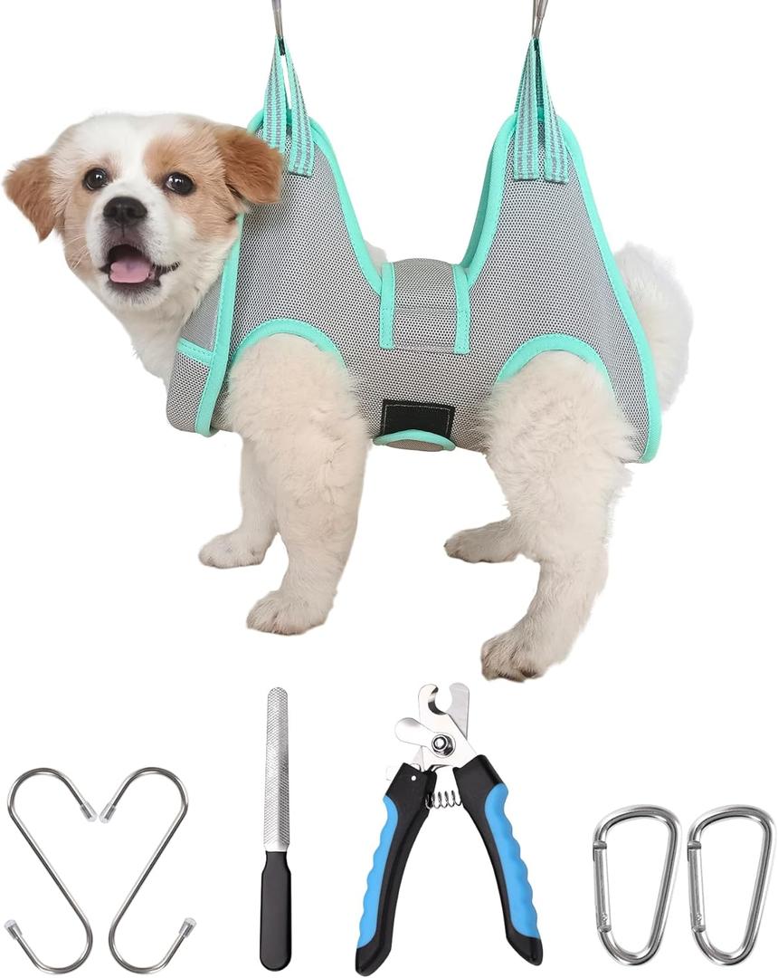 Kkiimatt Dog Grooming Hammock Harness, Grey, Nail Trimming, Holder, Restraint, Thick Neck Support XS