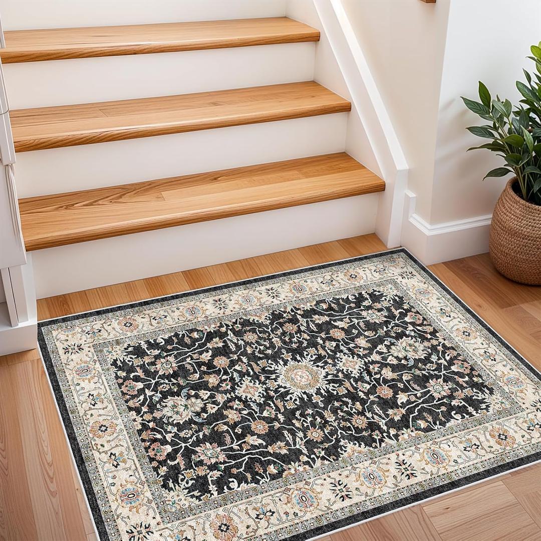 Washable Hallway Runner Rug 2x3 - Runner Rug Kitchen Rugs and Mats Non Skid Washable Waterproof Carpet Runner for Living Room Bedroom Bathroom (Black, 2X3)