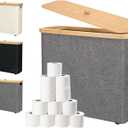 Toilet Paper Storage 30L - Waterproof Toilet Paper Basket with Bamboo Lid and Handle, Bathroom Organizer 