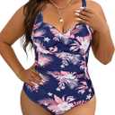 Women Plus Size Bathing Suit Tummy Control Womens Swimsuits One Piece Plus Size Swimsuits Vintage Swimwear (01 Pink-blue Print) 4XL
