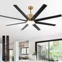 TXCSLY 60 inch Ceiling Fan with Light, Large Ceiling Fans with Remote Outdoor Ceiling Fan Quiet DC Motor, 8 Blades, 6 Wind Speed, Dimmable and Quiet DC Motor for Bedroom Living Room- Black &Gold