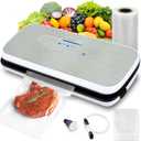 NutriChef Automatic Food Vacuum Sealer, Electric Air Sealing Preserver System for Dry and Moist Foods, LED Control, Strong Suction, Includes Bags, Wine Stopper Cork, and Air Suction Hose, 14x6x3