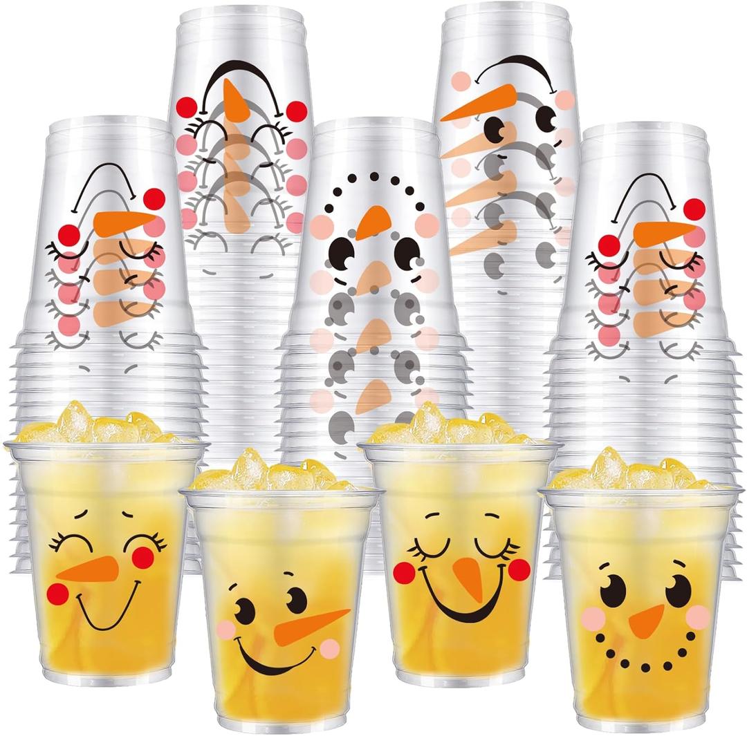50 Pack Christmas Snowman Plastic Cups 12 Oz Disposable Snowman Party Cups Winter Holiday Party Cups for Christmas Party Supplies Coffee Wine Hot Cold Drinks