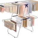 SONGMICS Clothes Drying Rack, Foldable 2-Level Laundry Drying Rack, Free-Standing Laundry Airer, with Height-Adjustable Wings, 33 Drying Rails, Sock Clips, Silver and Blue ULLR53BUV1
