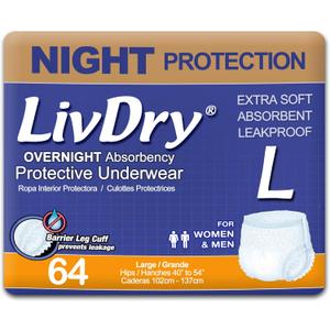 LivDry Overnight Protective Underwear Large size 4 pack 19 pc