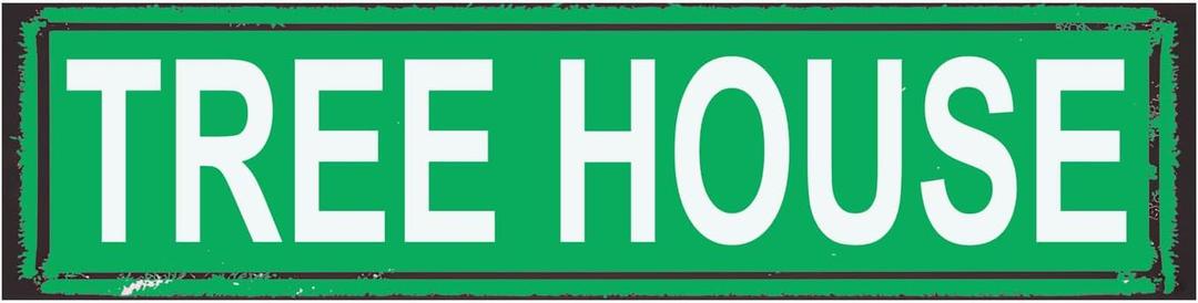 Tree House Street Sign Novelty Sign for Door Name Plate Plaque Home Patio Garden Bar Farm House Garage Wall Decor Green Tin Sign 16 x 4 Inch