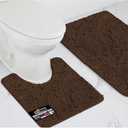 Bathroom Rug Sets, Soft Chenille 3 Piece Area Rugs Set, Toilet Base Mat and Carpet, Soft Chenille Bathroom Toilet Lid Cover, Machine Washable Seat Covers, Home Decor and Bath Room Accessories, Brown