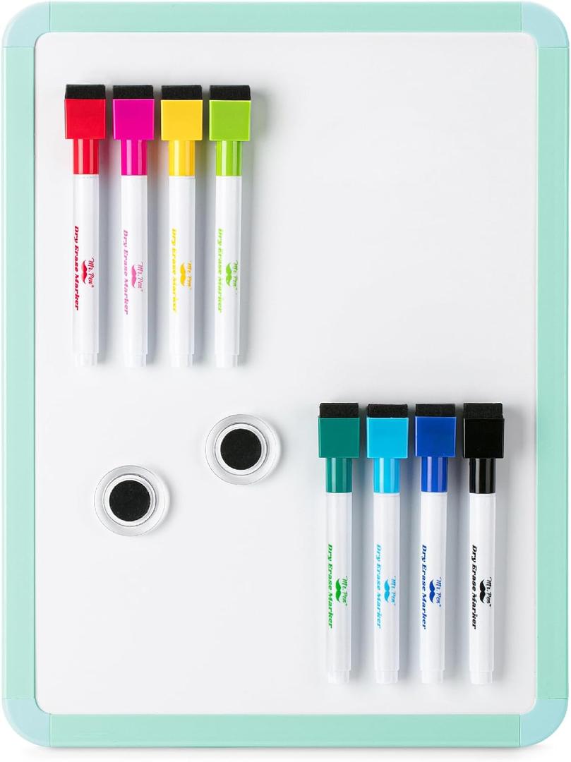 Mr. Pen- Dry Erase Board, 12.5" x 9.5" with 8 Dry Erase Markers and 2 Board Magnets, White Board Dry Erase, Magnetic Dry Erase Board, Small White Board Small Dry Erase Board for Wall (Green)