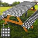 Fitted Picnic Table Cover with Bench Covers Waterproof Elastic Edges Rectangle Patio Tablecloth Outdoor Camping Essentials Stuff Rv Accessories Summer Trip Travel Supplies Party Camper Gifts, 6 ft