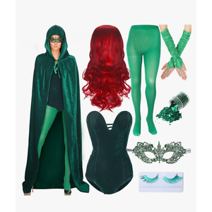 Halloween Green Costumes for Women Adult Witch Cloak Cosplay Outfits Accessories Set
 L