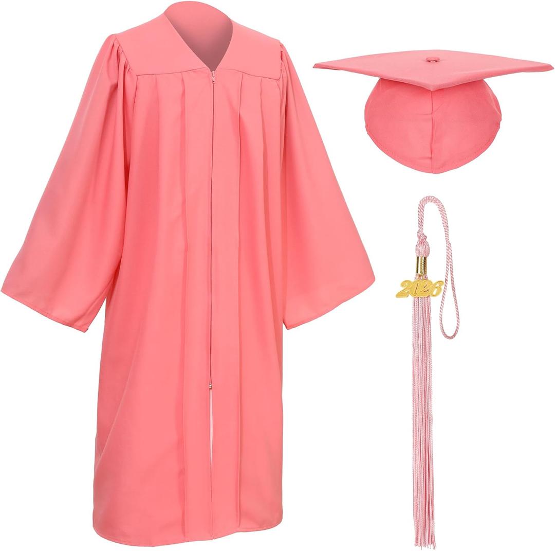 Unisex Matte Graduation Cap and Gown Tassel Package for High School and Bachelor (Pink)
