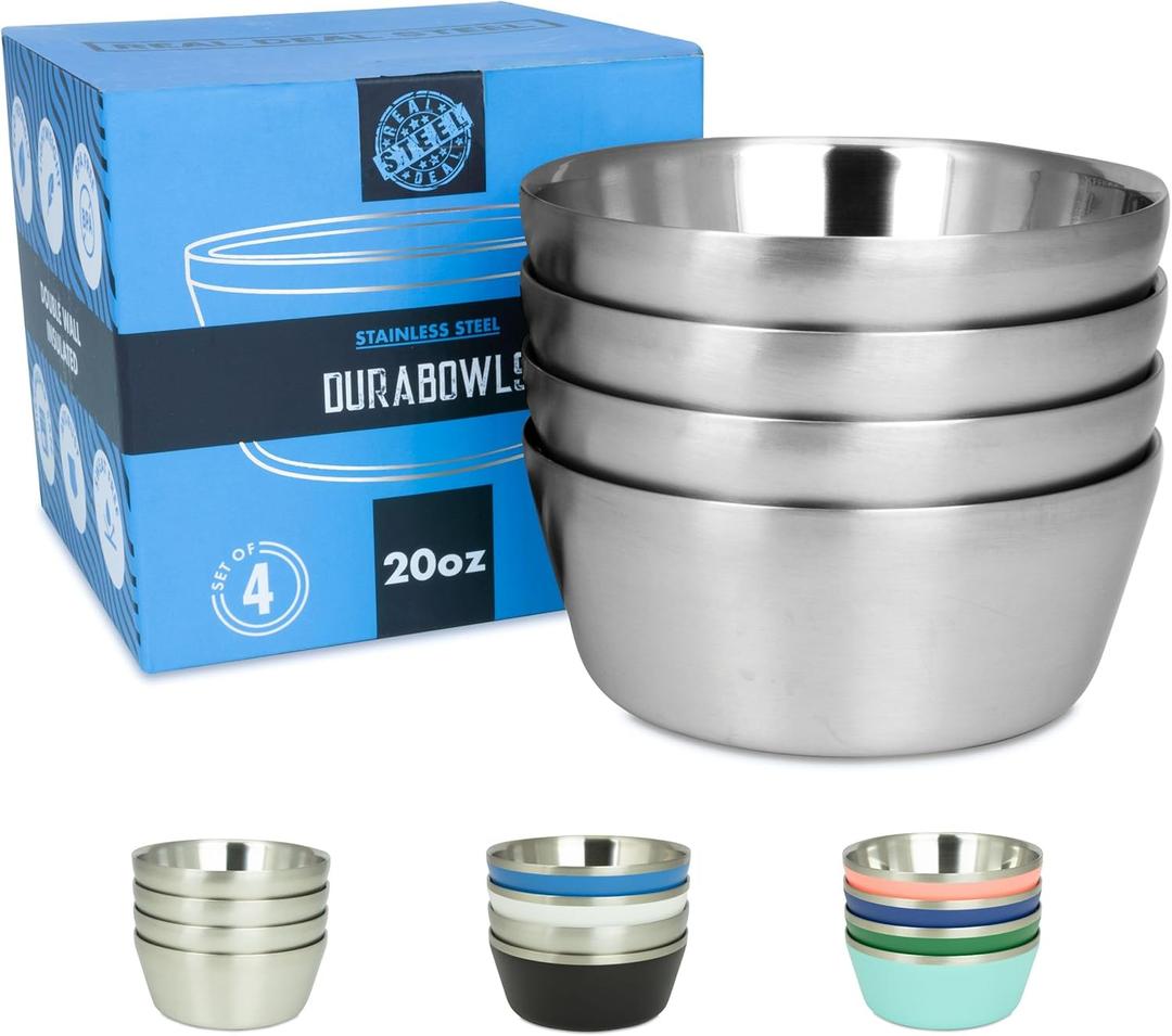Stainless Steel Insulated Bowls for Kids and Adults - 20 Oz Double Wall Metal Bowls for Ice Cream, Soup, Cereal, Snack, Rice Dish, Camping Bowl (Stainless Steel)