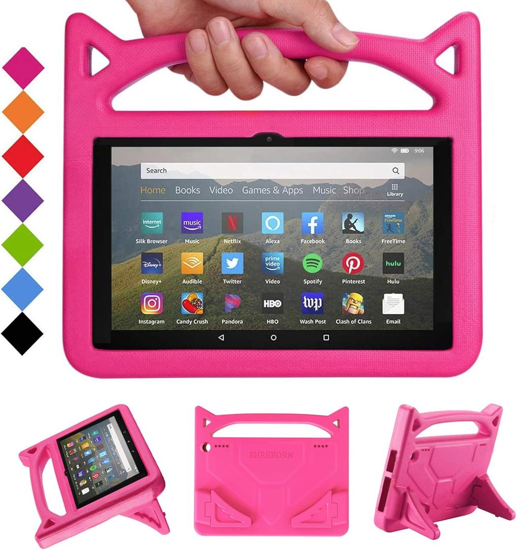 New 8inch Tablet Case for Kids(12th/10th Generation, 2024/2022/2020 Release)- SHERBORN Lightweight Shockproof with Stand Kid-Proof Cover with Handle Kids Case Incompatible with iPad-Pink
