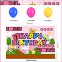 Pink Super Bros Birthday Party Backdrop,Super Brother Decor Supplies Include Happy Birthday Banner,Backdrop,Latex Balloon
