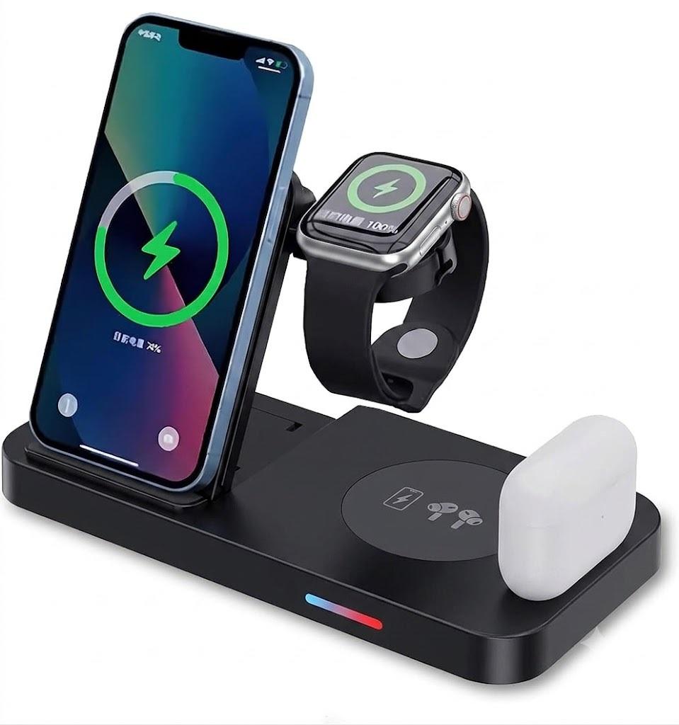 6-in-1 Fast Wireless Charging Station for iPhone 16/15/14/13, Apple Watch Ultra/9/8, AirPods Pro,18W Qi-Certified (B19-C-Black)