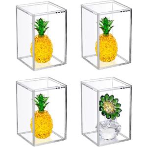 4 Pack Clear Acrylic Stackable Display Boxes with Sliding Lid, Dust-proof Display Storage Boxes Stand, Transparent Showcase for Action Figures, Figures Toys, Shells, 7.6*7.6*11.8cm