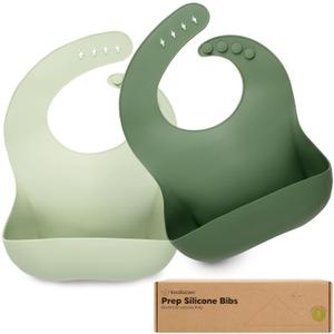 KeaBabies 2-Pack Silicone Bibs for Babies, Toddlers Girl, Boy Sturdy Food-Grade Baby Bibs for Eating, Large Food Catcher, Clean & Put On Easily, Waterproof Toddler Feeding Essentials (Forest)