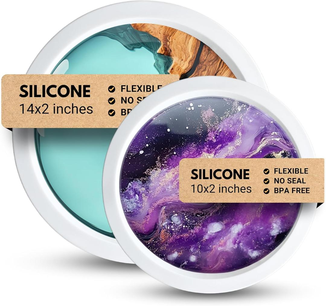 Alaskey Premium Round Resin Table Silicone Mold 14"x2" and 10"x2" | Durable, Reusable, No Seal Required | Large Epoxy Resin Mold for DIY River Table, Coasters, Cutting Boards, Charcuterie, and Crafts