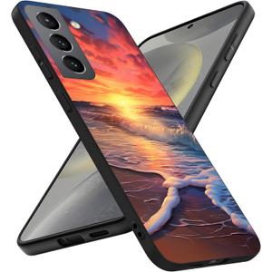 Compatible with Samsung Galaxy S25 Plus Case, Aesthetic Sunset Beach Blue Waves Design Soft TPU Slim Protective Case Gift for Women, Girls, Boys, and Men