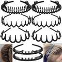 8 PCS Fashion No Slip Effortless Plastic Headbands with Teeth Comb Black Skinny Headbands Hair Accessories Bands for Women Men Teen Girls, Classic Black Bright