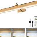 Picture Light for Wall, 5000mAh Rechargeable Cordless Wall Light,15.8'' Dimmable 3 Color Temperatures Magnetic Poster Light with Controller and Timer for Gallery, Living Room, Hallway（Gold）