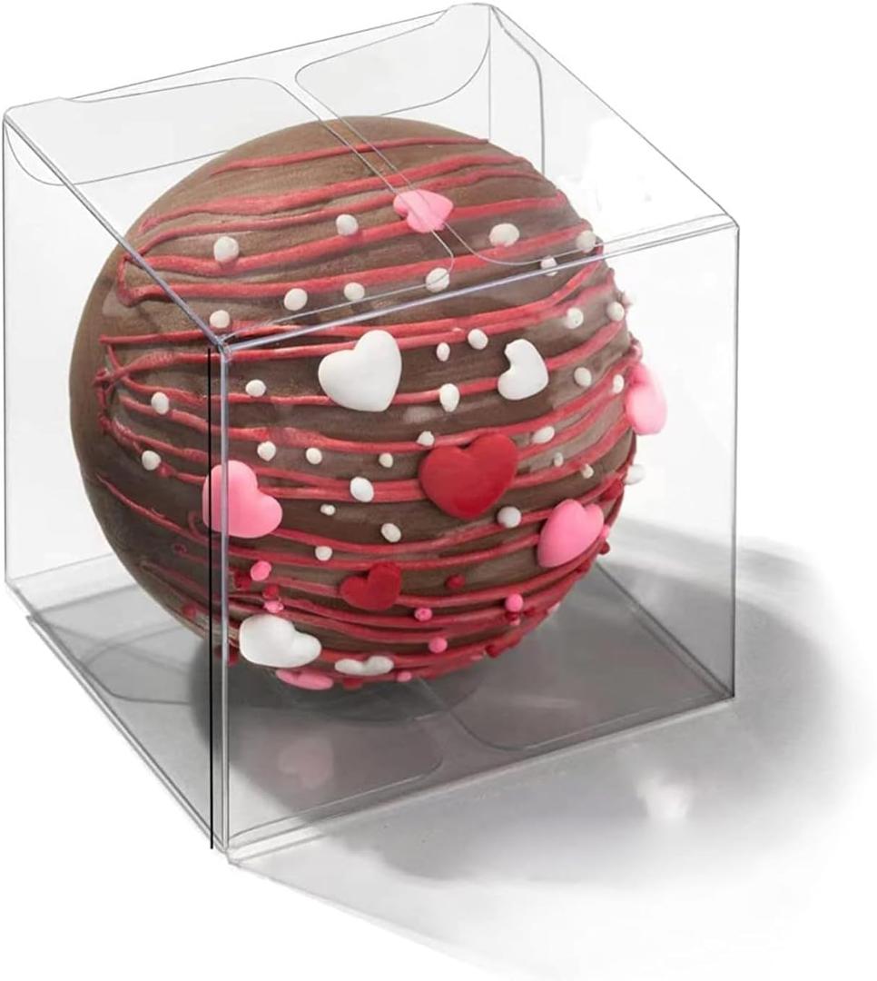 50Pack Clear Hot Chocolate Bomb Boxes Small Gift Boxes for Cupcake Candies Birthday Wedding Party Favor Boxes( 3x3x3Inches)