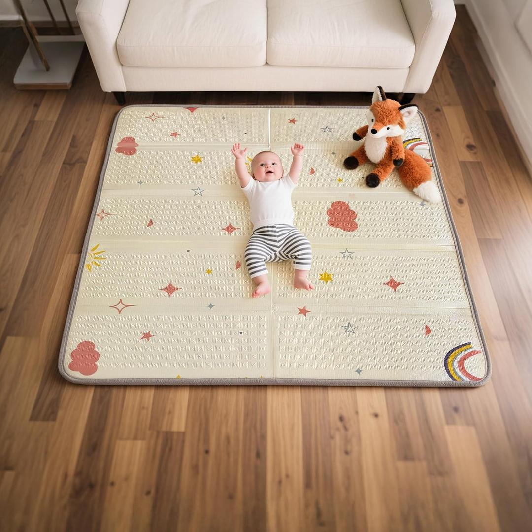 Mallify Baby Play Mat, 50''x50'' Foldable Foam Playmat for Floor, Reversible Activity Play Mat for Playpen, Edge Reinforcement Waterproof Crawling PlayMats for Babies, Infants and Toddlers