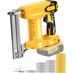 18 Gauge Brad Nailer/Narrow Crown Stapler Compatible with Dewalt 20V MAX Battery(NO Battery) 2 in 1 Cordless NailGun with 1000 Nails and 1000 Staples for Home Improvement, DIY and Woodworking (Yellow)