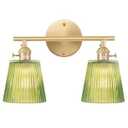 Shenmoyl Bathroom Light Fixtures, 2-Light Brass Vanity Wall Light Over Mirror with Green Striped Glass Shade for Bedroom Living Room