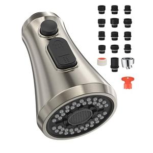 Mbillion Universal Brushed Nickel Kitchen Faucet Sprayer Head Replacement, 3 Function ABS Sink Faucet Head, Pull-Down Nozzle with 14 Adapters, Compatible with Moen,Delta,Kohler,WEWE American Standard