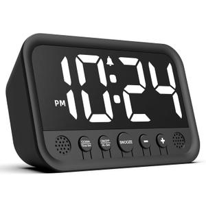 Small LED Digital Clock for Bedroom, Loud Alarm Clock for Heavy Sleepers Adults, Teens | Plug-In Electric Desk Clock | Simple Bedside Nightstand Clock with Adjustable Volume/Brightness/Snooze,  White