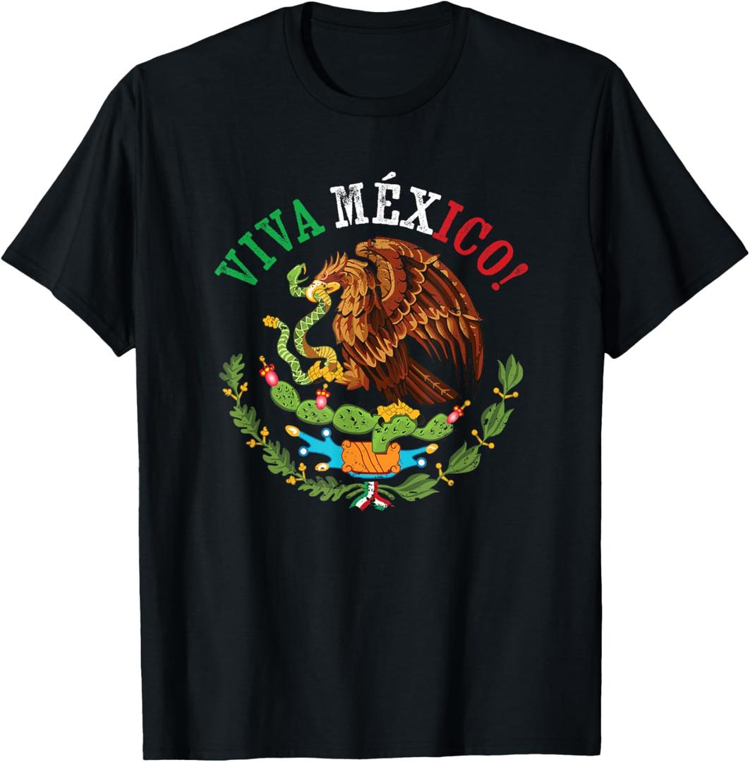 Mexican Flag Proud Mexican Coat of Arms Viva Mexico T-Shirt, Large