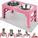 Elevated Dog Bowls, Dog Feeder with Stainless Steel Dishes & Slow Feeder Bowl, 5 Heights Adjustable Raised Stand for Medium Large, Food Dishes with Non-Slip Feet (Pink)