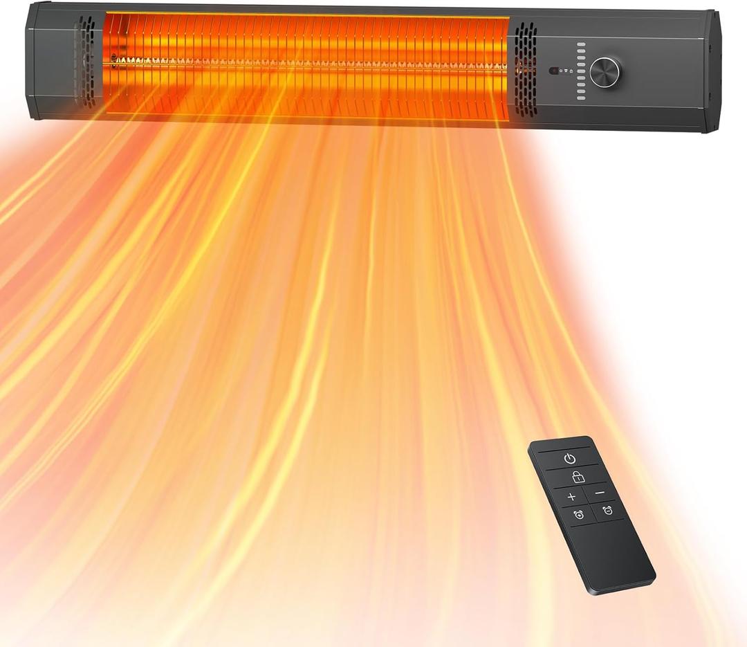 Outdoor Heater, 1s Heating Electric Patio Heater with Remote, 9 Heat Levels, 9H Timers, Overheating Protection, Waterproof, Carbon Infrared Heaters for Restaurant, Garage, Deck, Backyard, Black