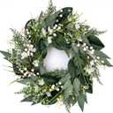 20 Inch Front Door Wreath - Faux Flower and Greenery Hanging Arrangement with Ribbon, Perfect for Easter, Spring, Summer, and Front Door Seasonal Home Decor Welcome Wreath White Berries