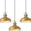 Gold Farmhouse Pendant Lights Matte Pendant Lighting for Kitchen Island Industrial Adjustable Height Vintage Dome Hanging Light Fixtures for Barn, Dining Room 3 Packs