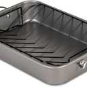 Glad Roasting Pan Nonstick 11x15 - Heavy Duty Metal Bakeware Dish with Rack - Large Oven Roaster Tray for Baking Turkey, Chicken, and Veggies, Gray
