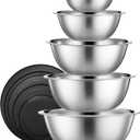 WHYSKO Stainless Steel Mixing Bowl Set, 10 Piece Stainless Steel Mixing Bowls with Lids Set for Food Prep Storage and Serving, Dishwasher Safe for Kitchen Baking Cooking, Silver