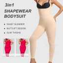 SHAPERX Hourglass Leggings 360 Compression 2 Sizes Look Full Body Shaper Breathable No Roll Down (Beige, S)
