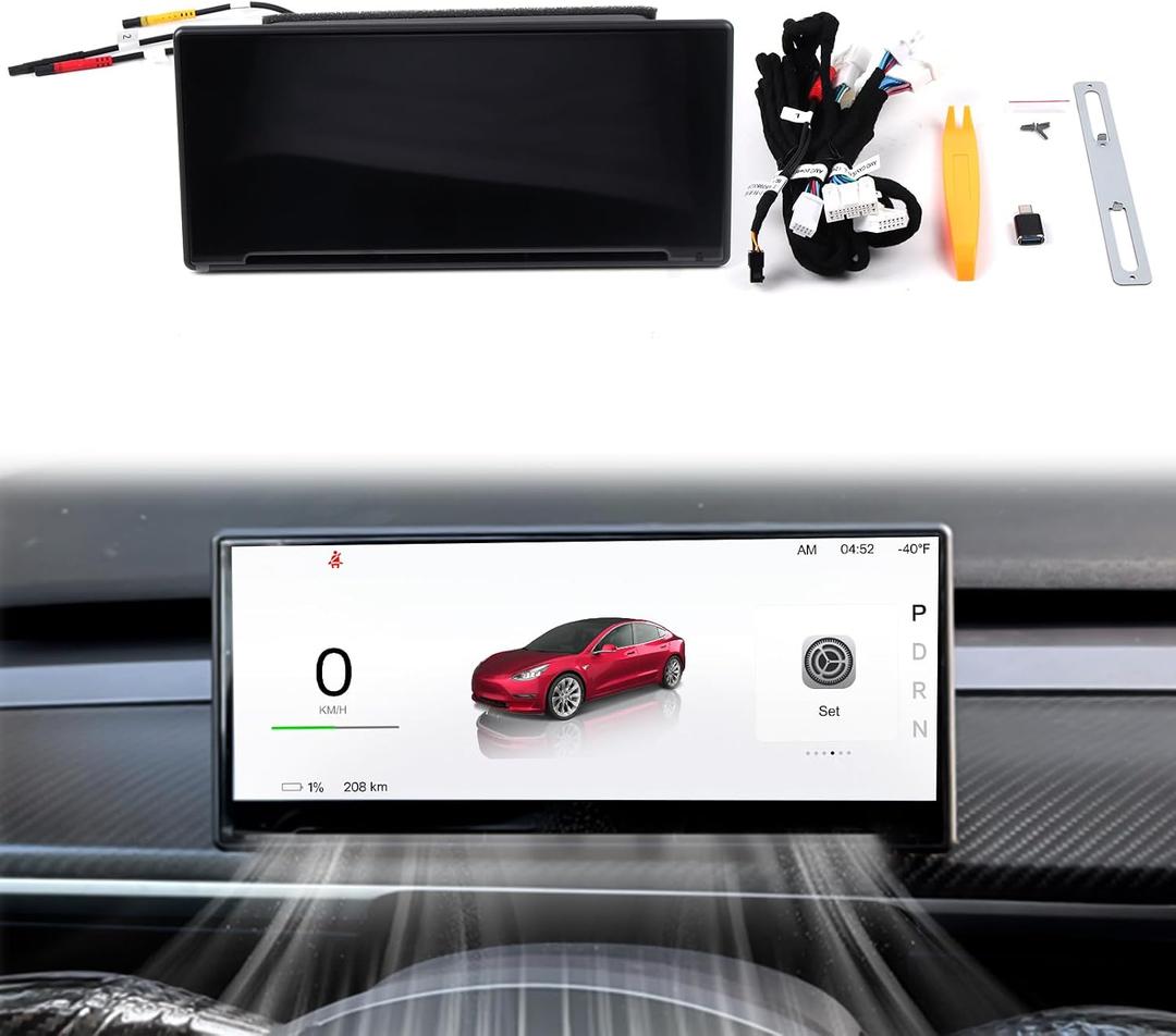 Upgraded Head Up Display for Tesla Model Y Juniper 2025+, 8.9 Touch Screen Instrument Cluster with CarPlay & Android Auto Real-Time Vehicle Info Display