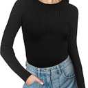 Beauty Women's Long Sleeve Crewneck Sweater 2025 Fall Ribbed Knit Fitted Shirts Slim Solid Pullovers Basic Casual Tee Tops Size Large
