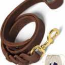 Leather 2 Foot Dog Leash Brown - Short Dog Leash for Training Large & Medium Dogs - Traffic Lead Short Lead 2ft - Full Grain Heavy Duty to Control Service K9 in City 