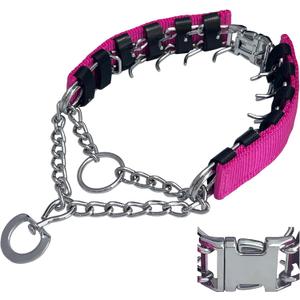 Prong Training Collar for Dogs, Adjustable Dog Pinch Collar with Quick Release Buckle, No Pull Collar for Dogs, Extra Link and Caps (XL(23-26" Neck, 4.0mm), Pink)
