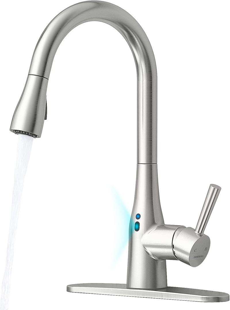 Touchless Kitchen Faucet with Pull Down Sprayer, Adjustable Water Flow, Handle Rotation 270 Degrees & Magnetic Docking Spray, Motion Sensor Kitchen Faucets for Sink 1 or 3 Hole Brushed Nickel (Brushed Nickel (adapter not included))