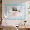Maitys 24 x 36 Inch Scalloped Pinboard Blue Framed Pin Board Linen Display Bulletin Board Framed Cork Boards for Walls Fabric Bulletin Boards for Home Office Picture Vision Display Memo Note