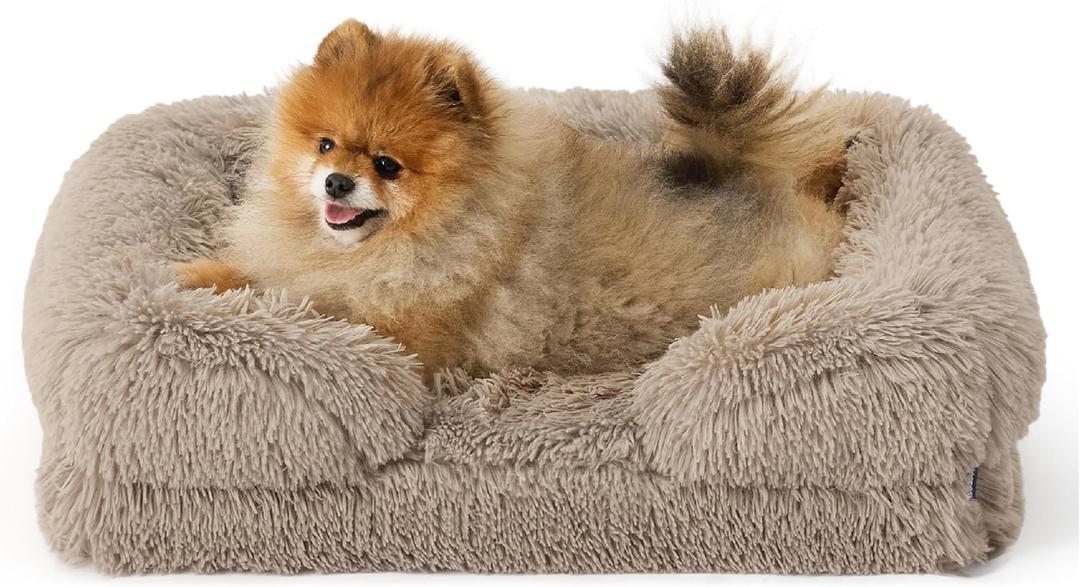 Bedsure Orthopedic Dogs Bed for Small Dogs - Washable Calming Small Dog Bed Waterproof, Comfort Pet Couch with Washable Removable Cover, Supportive Foam Pets Sofa with Nonskid Bottom, Taupe  24"L x 18"W x 6"Th