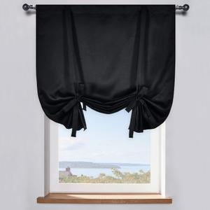 DONREN 99% Blackout Thermal Insulated Adjustable Tie Up Shade Curtain with Rod Pocket Top - 34 Wide by 45 Inch Long (Black, 1 Panel)